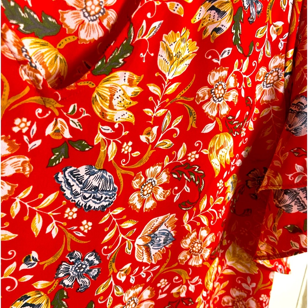 LOFT Floral Multicolor V-Neck Top Ruffled Flutter Sleeves Women’s Sz Small - Picture 5 of 6